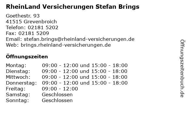 ᐅ Offnungszeiten Rheinland Versicherungen Geschaftsstelle Stefan Brings Montzstr 14 In Grevenbroich