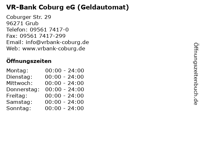 á… Offnungszeiten Vr Bank Coburg Eg Geldautomat Coburger Str 29 In Grub