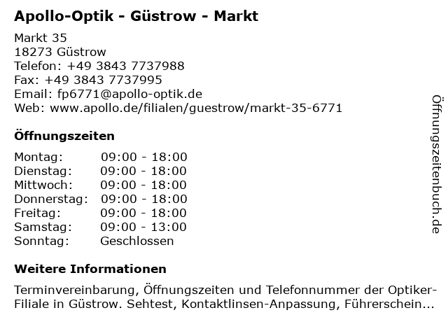 á… Offnungszeiten Apollo Optik Markt 35 In Gustrow