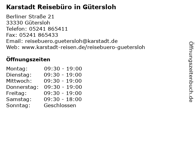 ᐅ Offnungszeiten Karstadt Reiseburo In Gutersloh Berliner Strasse 21 In Gutersloh