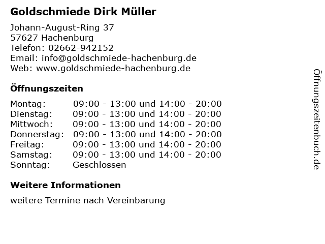 ᐅ Offnungszeiten Goldschmiede Dirk Muller Johann August Ring 37 In Hachenburg