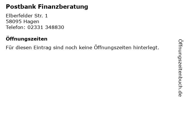 ᐅ Offnungszeiten Postbank Finanzberatung Elberfelder Str 1 In Hagen