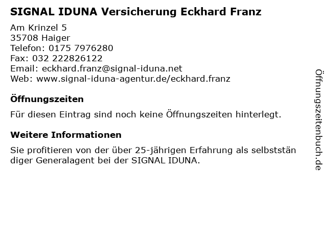 ᐅ Offnungszeiten Signal Iduna Eckhard Franz Am Krinzel 5 In Haiger