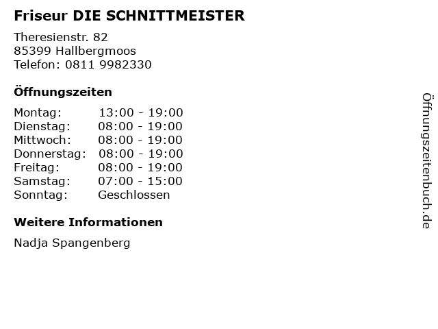 ᐅ Offnungszeiten Friseur Die Schnittmeister Theresienstr In Hallbergmoos