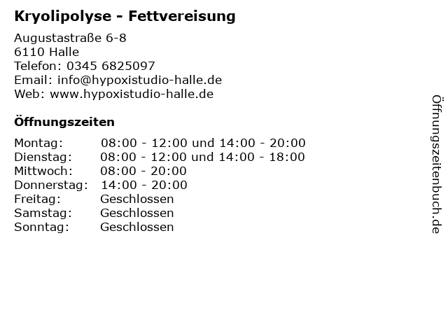 ᐅ Offnungszeiten Kryolipolyse Fettvereisung Augustastrasse 6 8 In Halle