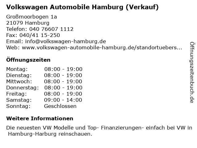 ᐅ Offnungszeiten Autohaus Vw Harburg Grossmoorbogen 1a In Hamburg