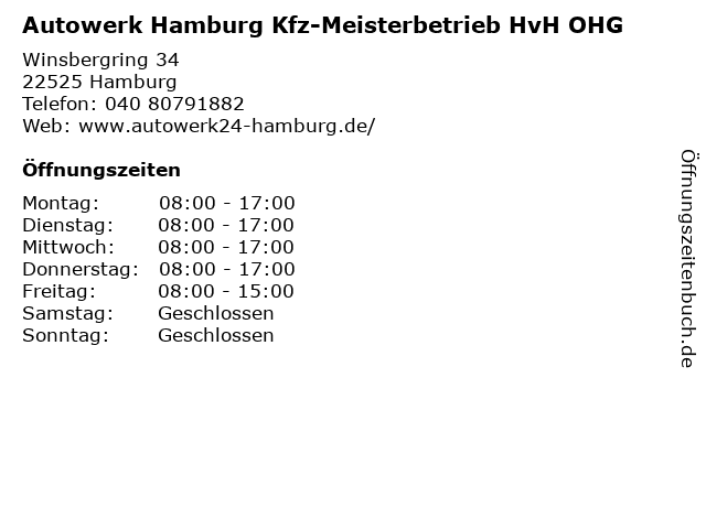 ᐅ Offnungszeiten Autowerk Hamburg Kfz Meisterbetrieb Hvh Ohg Winsbergring 34 In Hamburg
