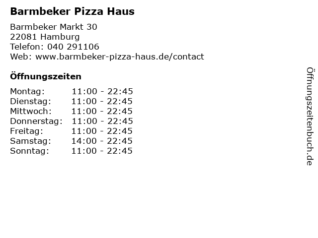 ᐅ Offnungszeiten Barmbeker Pizza Haus Barmbeker Markt 30 In