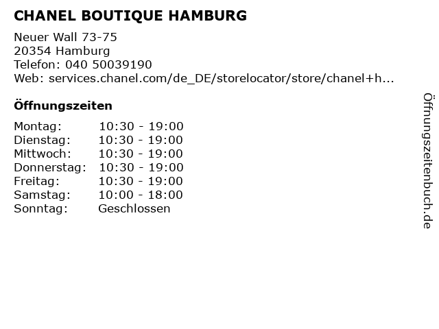 ᐅ Öffnungszeiten „CHANEL BOUTIQUE HAMBURG“ Neuer Wall 73-75 in Hamburg