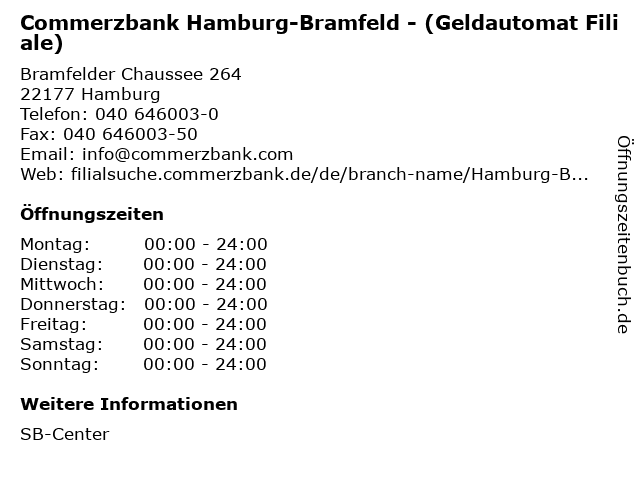 ᐅ Offnungszeiten Commerzbank Hamburg Bramfeld Geldautomat Filiale Bramfelder Chaussee 264 In Hamburg