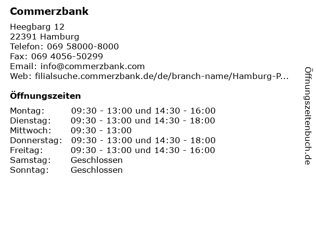 ᐅ Offnungszeiten Commerzbank Hamburg Poppenbuttel Heegbarg 12 In Hamburg