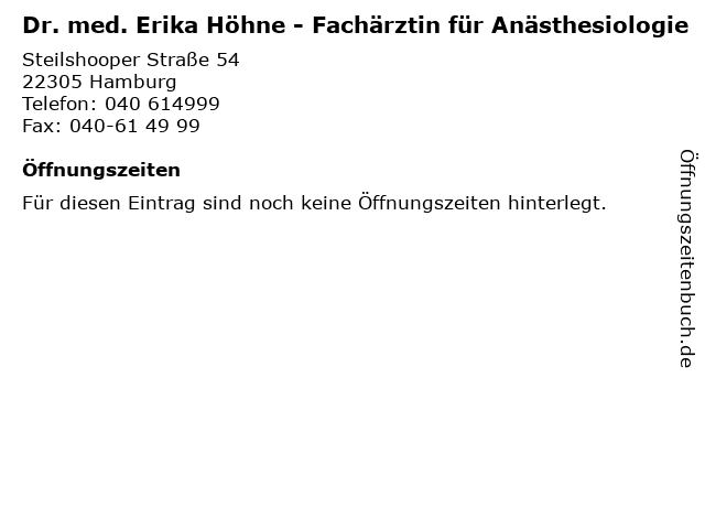 ᐅ Offnungszeiten Dr Med Erika Hohne Steilshooper Strasse 54 In Hamburg