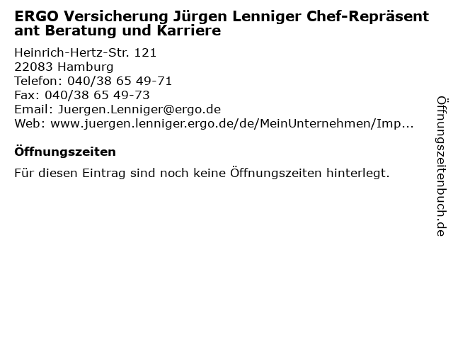 ᐅ Offnungszeiten Ergo Versicherung Jurgen Lenniger Chef Reprasentant Beratung Und Karriere Heinrich Hertz Str 121 In Hamburg
