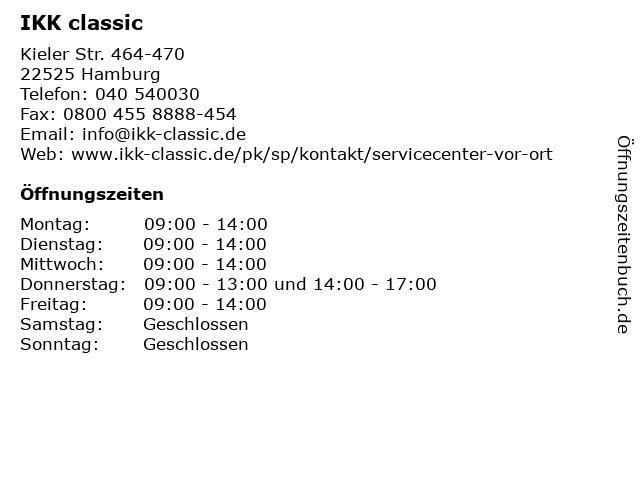 ᐅ Offnungszeiten Ikk Classic Servicecenter Hamburg Kieler Str 464 470 In Hamburg