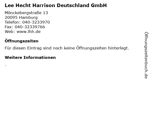 ᐅ Offnungszeiten Lee Hecht Harrison Deutschland Gmbh Monckebergstrasse 13 In Hamburg