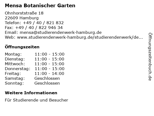 ᐅ Offnungszeiten Mensa Botanischer Garten Ohnhorststrasse 18