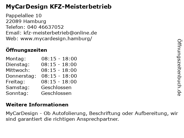 ᐅ Offnungszeiten Mycardesign Kfz Meisterbetrieb Pappelallee 10 In Hamburg