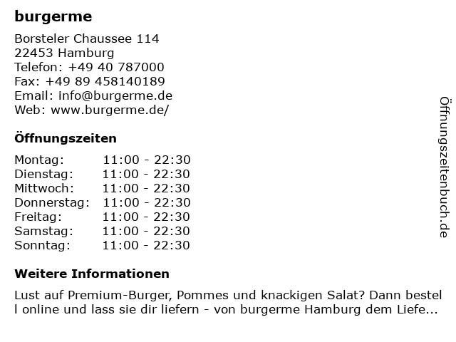 ᐅ Offnungszeiten Burgerme Borsteler Chaussee 114 In Hamburg