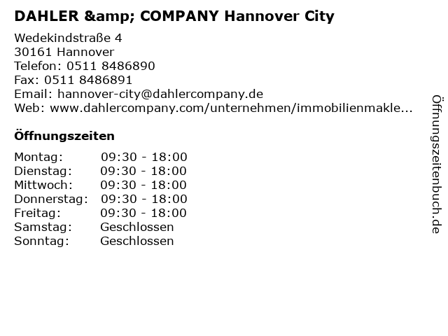 ᐅ Offnungszeiten Dahler Company Hannover City Wedekindstrasse 4 In Hannover
