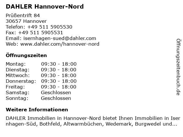 ᐅ Offnungszeiten Dahler Company Immobilien Hannover Nord Prussentrift 84 In Hannover