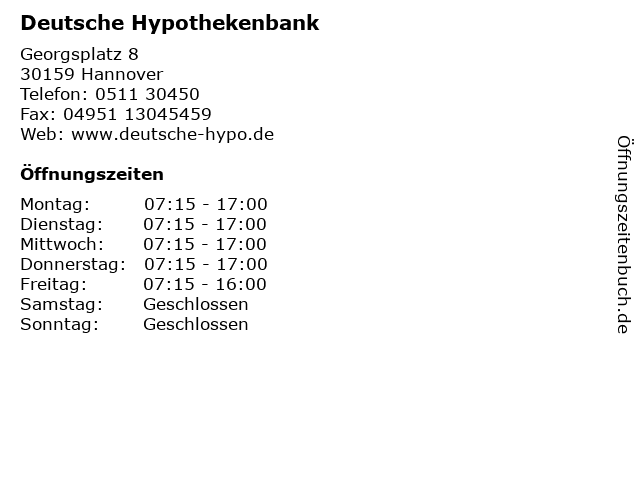ᐅ Offnungszeiten Deutsche Hypothekenbank Georgsplatz 8 In Hannover