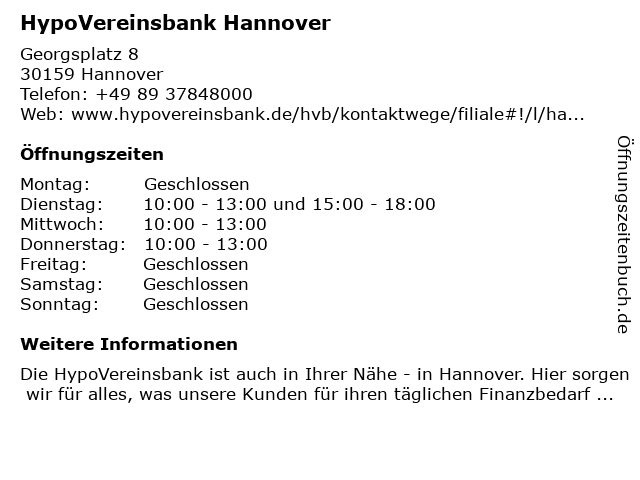 ᐅ Offnungszeiten Hypovereinsbank Hannover An Der Borse 5 6 In Hannover