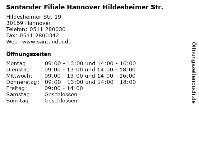 á… Offnungszeiten Santander Filiale Hannover Hildesheimer Str Hildesheimer Str 19 In Hannover