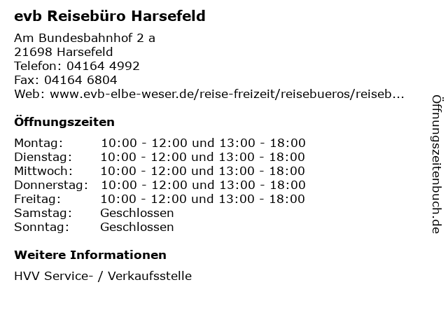 ᐅ Offnungszeiten Evb Reiseburo Harsefeld Am Bundesbahnhof 2 A In Harsefeld