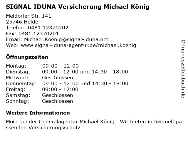 ᐅ Offnungszeiten Signal Iduna Michael Konig Meldorfer Str 141 In Heide