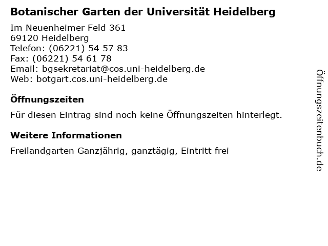 ᐅ Offnungszeiten Botanischer Garten Der Universitat Heidelberg