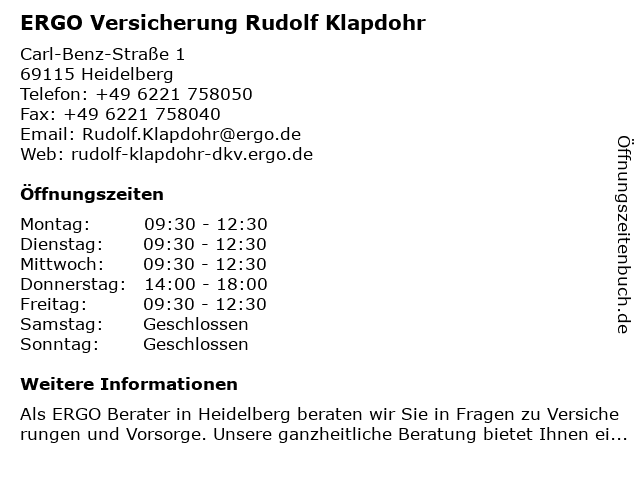 ᐅ Offnungszeiten Ergo Dkv Deutsche Krankenversicherung Rudolf Maximilian Klapdohr Dossenheimer Landstrasse 54 In Heidelberg