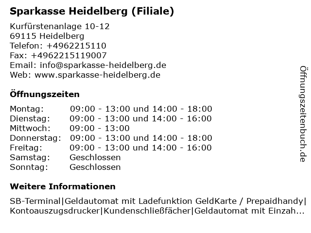 á… Offnungszeiten Sparkasse Heidelberg Kurfurstenanlage 10 12 In Heidelberg