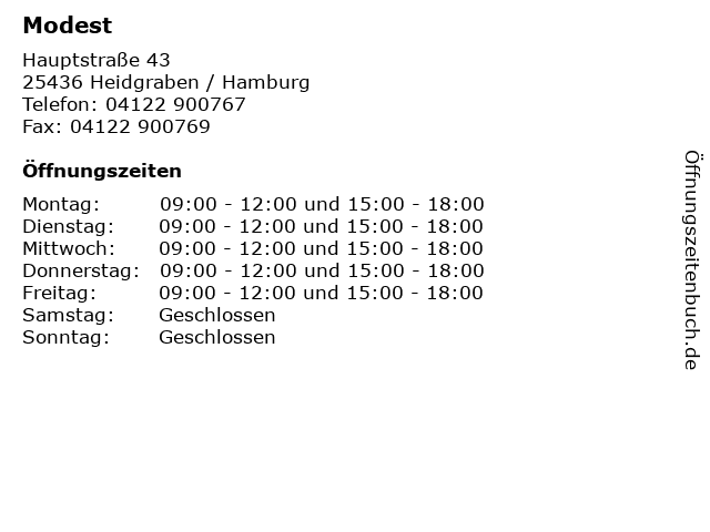 ᐅ Offnungszeiten Modest Hauptstrasse 43 In Heidgraben Hamburg