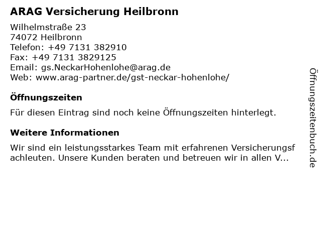 ᐅ Offnungszeiten Arag Versicherung Heilbronn Wilhelmstrasse 23 In Heilbronn