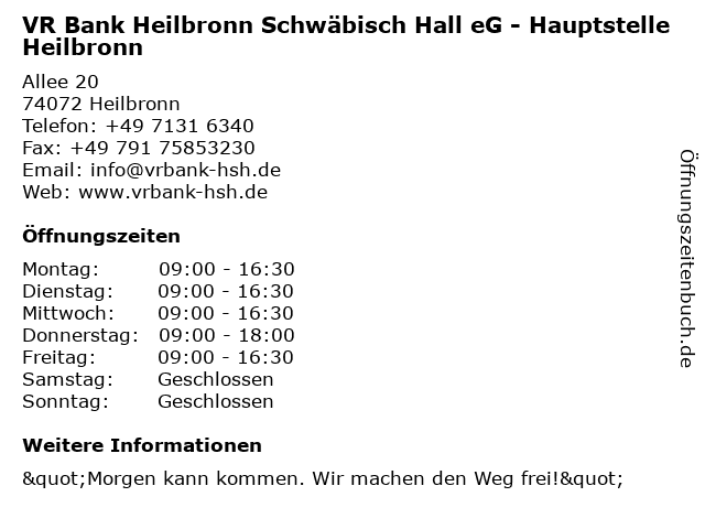 ᐅ Öffnungszeiten „Volksbank Heilbronn eG - Hauptstelle ...