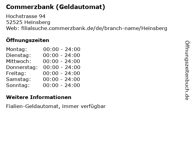ᐅ Offnungszeiten Commerzbank Geldautomat Hochstrasse 94 In Heinsberg