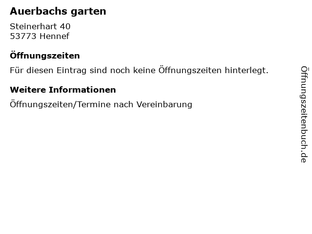 ᐅ Offnungszeiten Auerbachs Garten Steinerhart 40 In Hennef