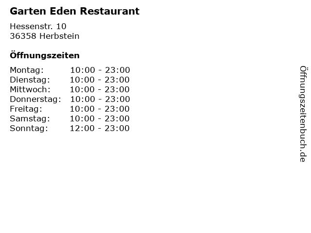 ᐅ Offnungszeiten Garten Eden Restaurant Hessenstr 10 In