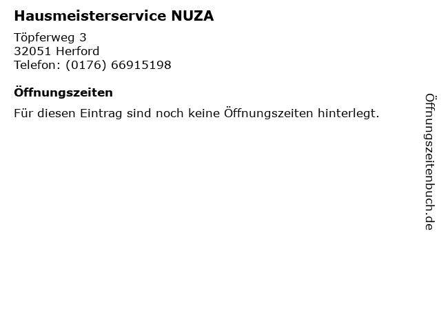 ᐅ Offnungszeiten Hausmeisterservice Nuza Topferweg 3 In Herford