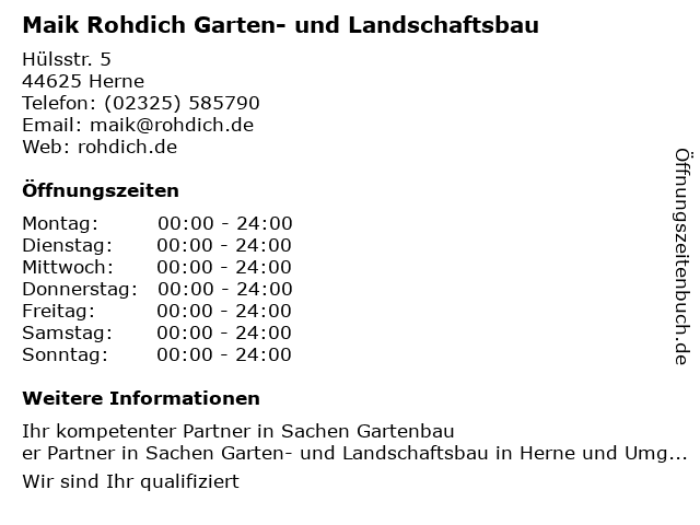 ᐅ Offnungszeiten Maik Rohdich Garten Und Landschaftsbau