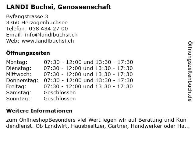 á… Offnungszeiten Landi Buchsi Genossenschaft Byfangstrasse 3 In Herzogenbuchsee