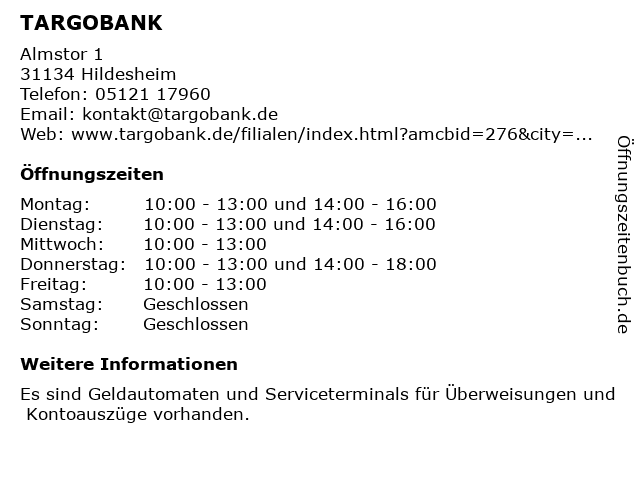 á… Offnungszeiten Targobank Almstor 1 In Hildesheim