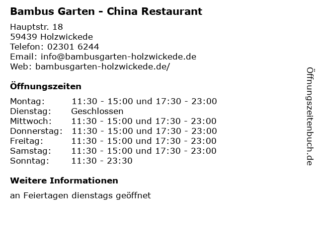 ᐅ Offnungszeiten China Restaurant Bambus Garten Hauptstr 18