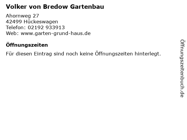 á… Offnungszeiten Volker Von Bredow Gartenbau Ahornweg 27 In Huckeswagen