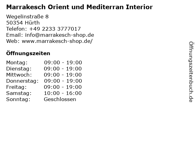 ᐅ Öffnungszeiten „Marrakesch Orient und Mediterran Interior“