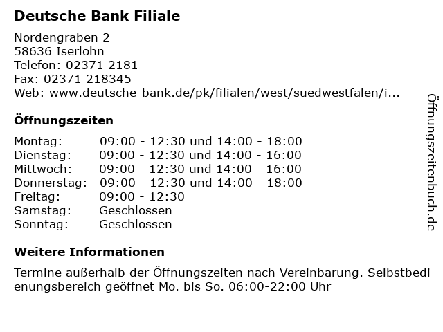 á… Offnungszeiten Deutsche Bank Filiale Nordengraben 2 In Iserlohn