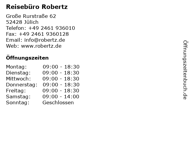 ᐅ Offnungszeiten Reiseburo Robertz Grosse Rurstrasse 62 In Julich