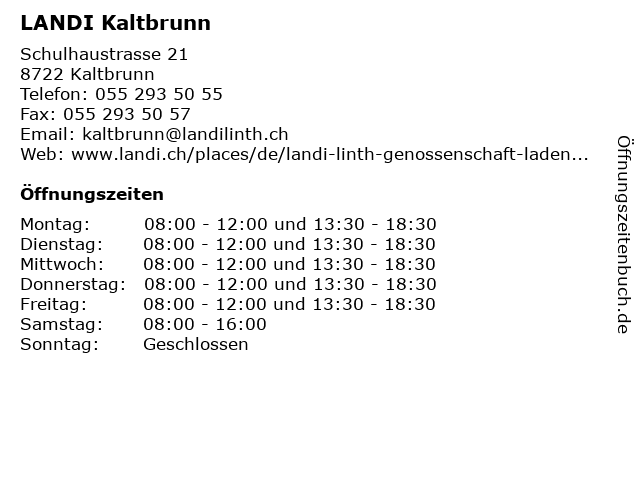 ᐅ Offnungszeiten Landi Kaltbrunn Schulhaustrasse 21 In Kaltbrunn