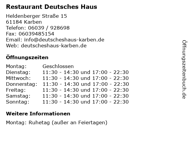 ᐅ Offnungszeiten Restaurant Deutsches Haus Heldenberger