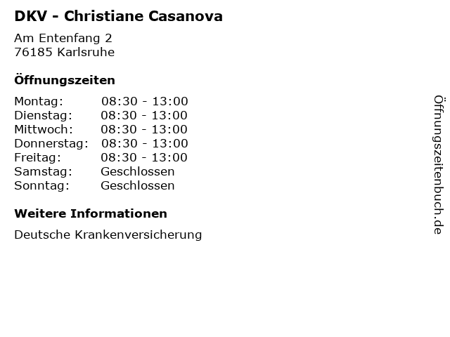 ᐅ Offnungszeiten Dkv Christiane Casanova Am Entenfang 2 In Karlsruhe